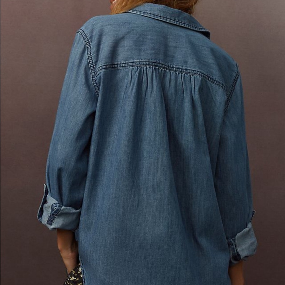 Pilcro by Anthropologie Denim Button-Down Puff Sleeve Blouse